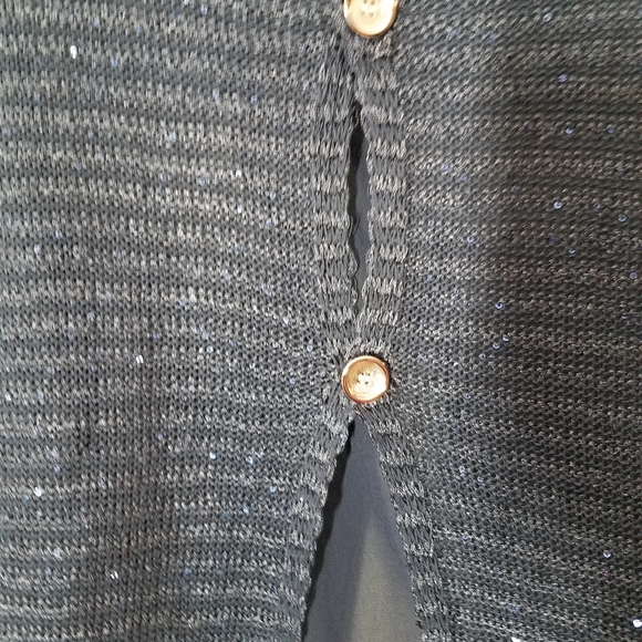 Navy Sequin Knit Sweater with Button Back Detail - Picture 4 of 5